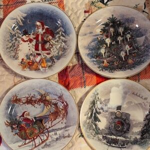 Pottery Barn Festive Santa and Train Plate Set